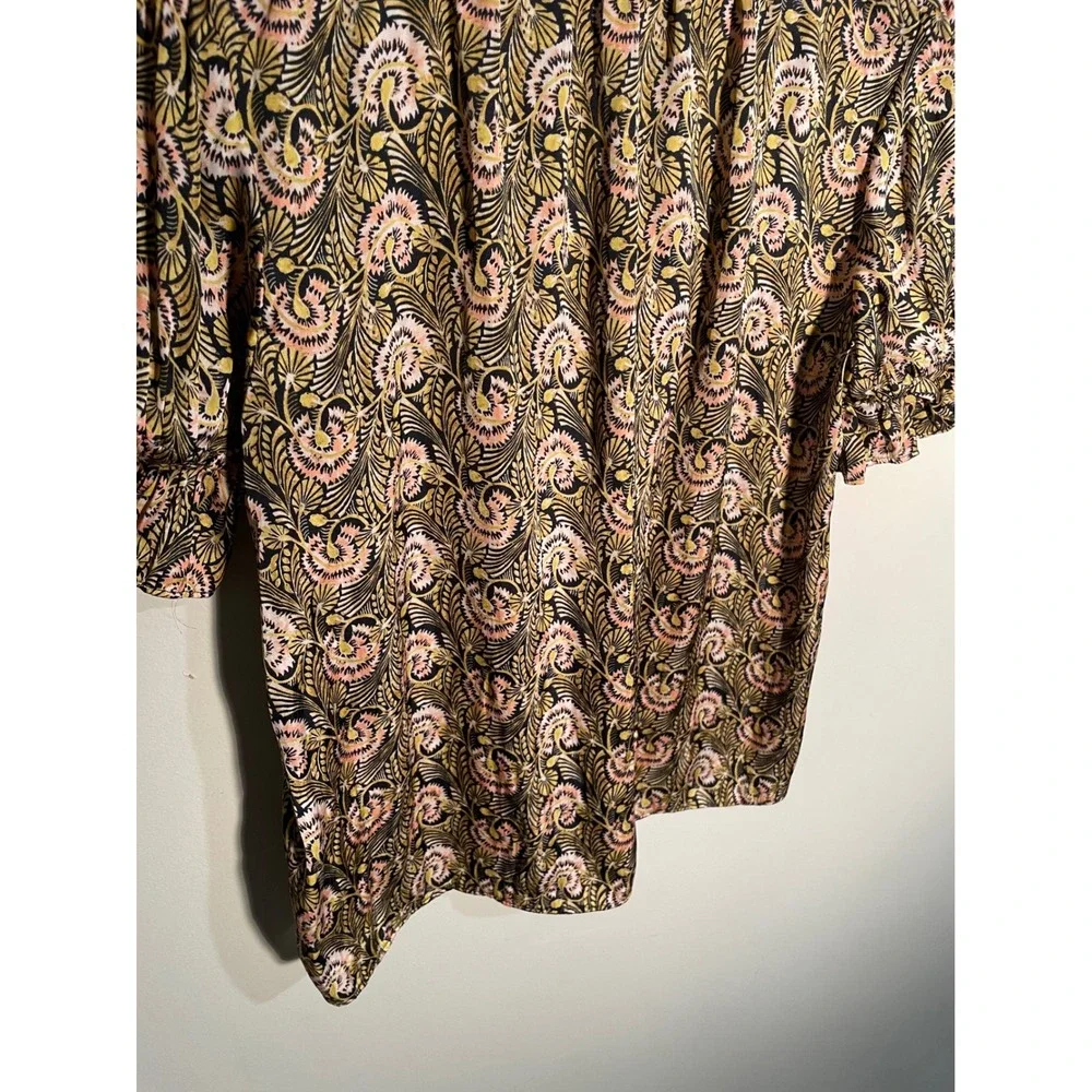 J.Crew Ruffle Featherweight Satin Scoopneck Top in Dandelion Swirl Size Small